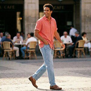 International Male Gauze Cotton Camp Shirt Coral Short Sleeve Men’s S VTG 90s